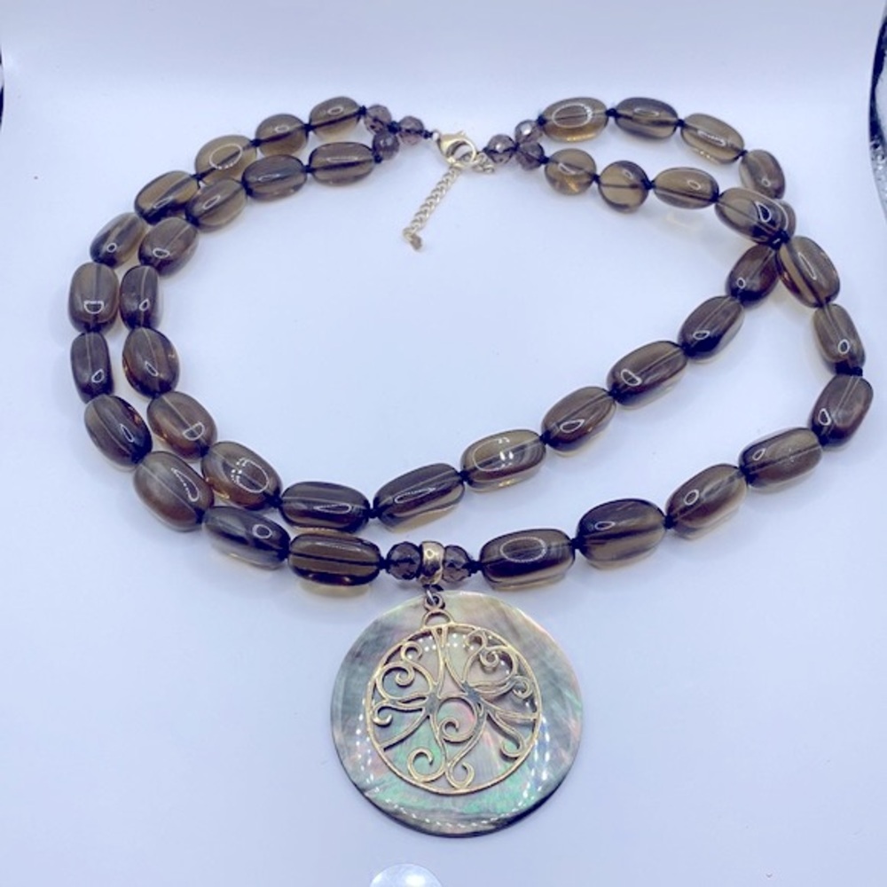Lucas Lameth Smoky Quartz & MOP Double Strand Statement Necklace